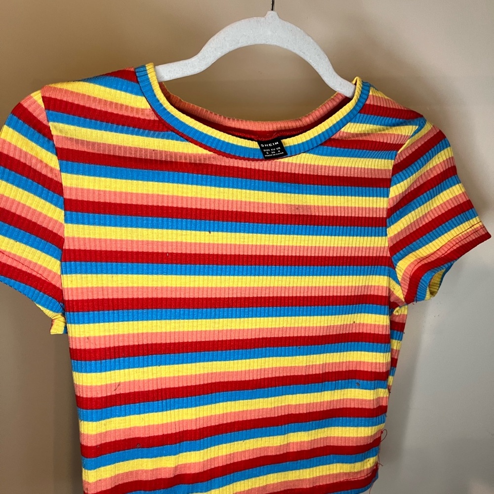 SHEIN Colorful Striped Cropped Tee